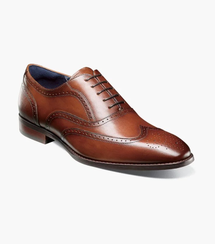 sleek brown leather shoes with polished finish-Stacy Adams KAINE  Wingtip Oxford - Cognac