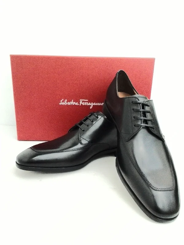 brown dress shoes with stylish design for men-Salvatore Ferragamo Men's Tristano Nero Calf Leather Dress Shoes Size 7-13 E