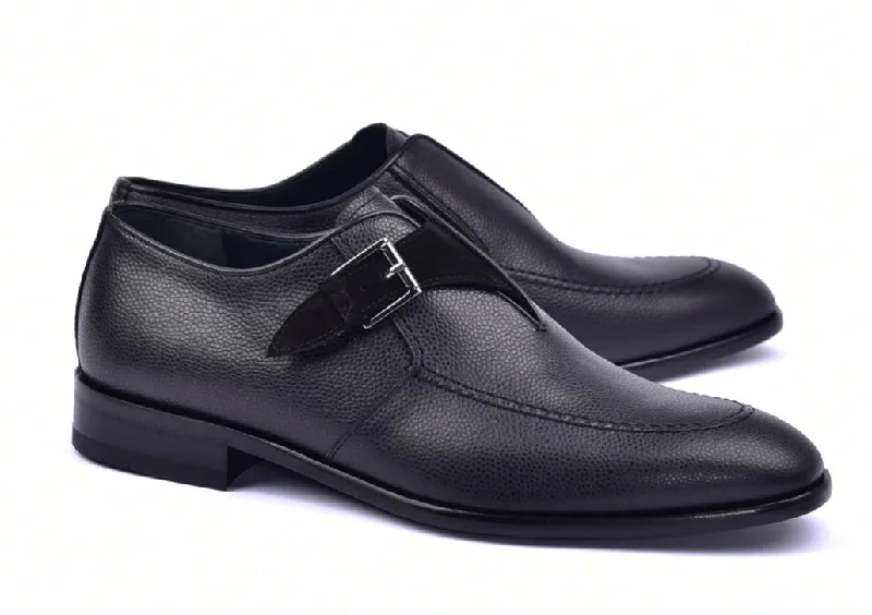 stylish leather oxford shoes for office-Corrente 6471 Leather slip-on Monkstrap Shoe - Black