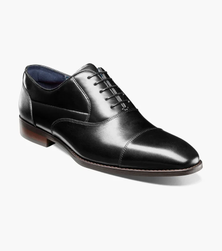 comfortable formal shoes with rubber heel for men-Stacy Adams KALLUM  Cap Toe Oxford Shoes - Black