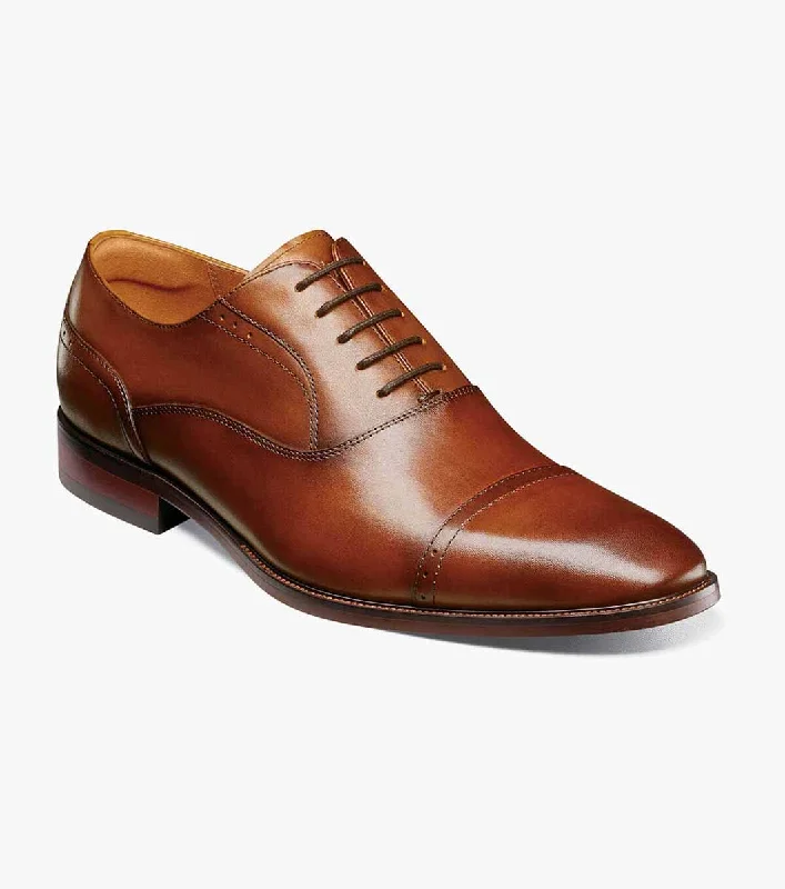 classic dress shoes with rubber sole for men-SORRENTO Cap Toe Oxford - Cognac