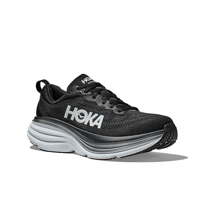 stylish brown oxford shoes for men’s business wear-Mens Hoka Bondi 8 Wide in Black/White