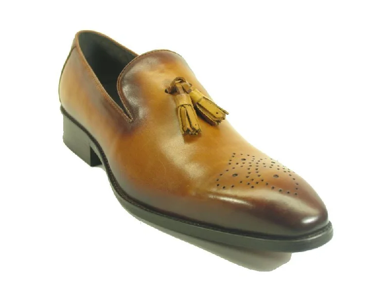 slip-on formal shoes with leather finish-Carrucci KS503-47 Wholecut Tassel Loafer - Cognac