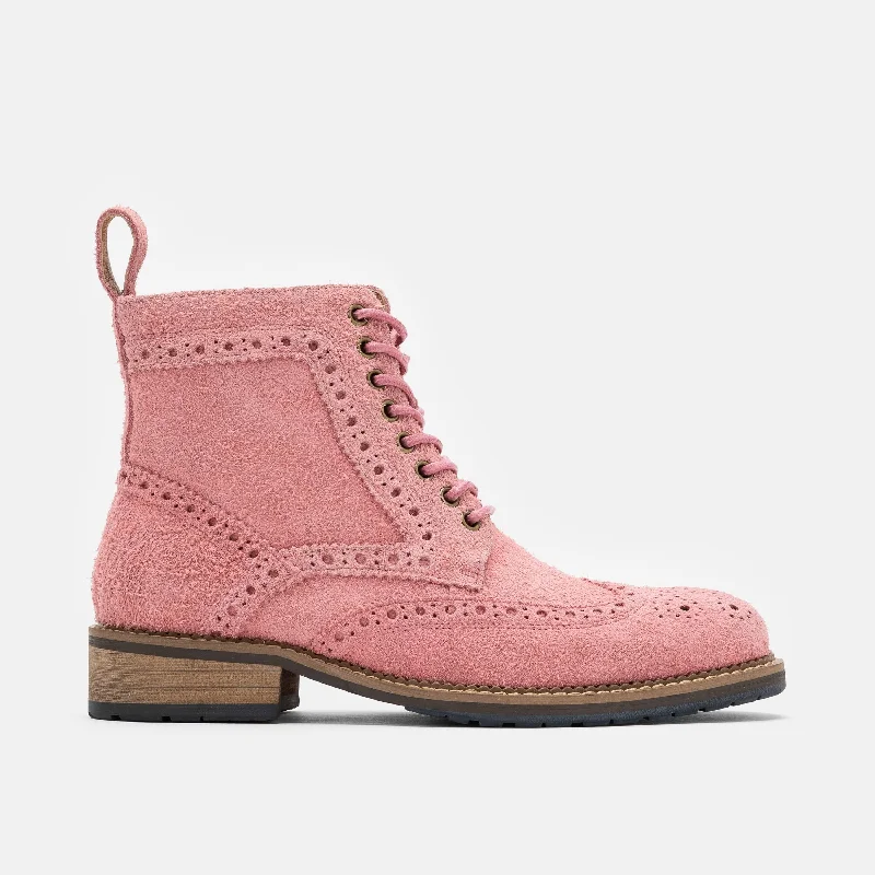 brown leather shoes with sleek rubber sole-Ms. Belmont Rose Pink Suede Wingtip Combat Boots