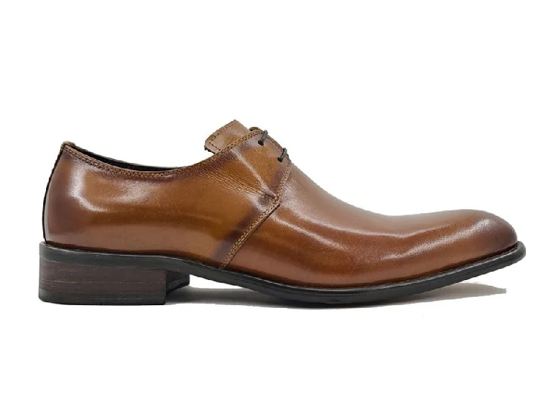 premium brown leather shoes for office wear-Carrucci KS479-606 Calfskin Lace-up Leather Shoes - Cognac