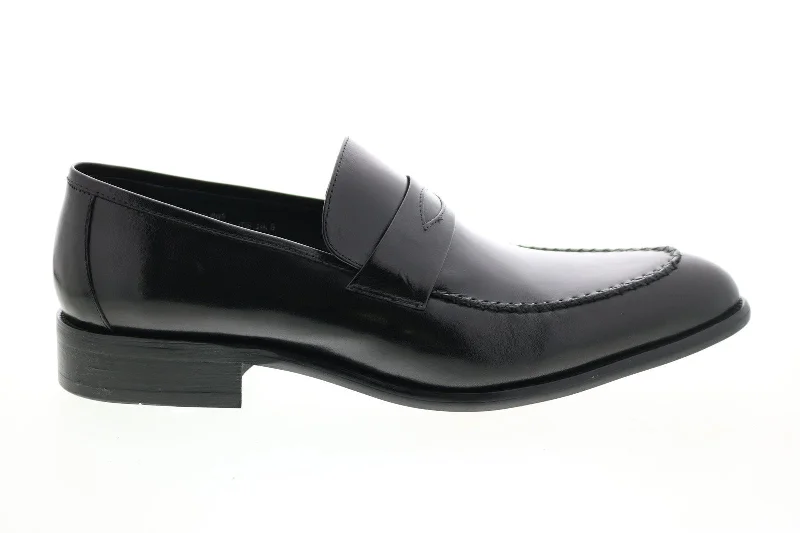 stylish leather shoes with cushioned insole for men-Carrucci KS479-605 Leather Penny Loafers - Black