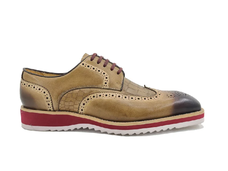 brown dress shoes with cushioned heel for men-Carrucci KS515-35 Gorgeous Lace-up Oxford - Camel