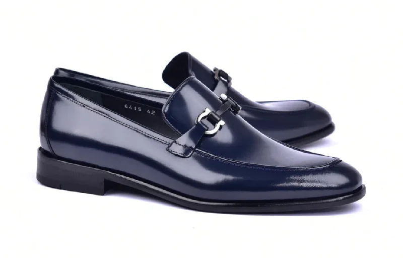 men’s formal shoes with smooth leather for office wear-Corrente 6415 Calfskin slip-on Loafer  - Navy