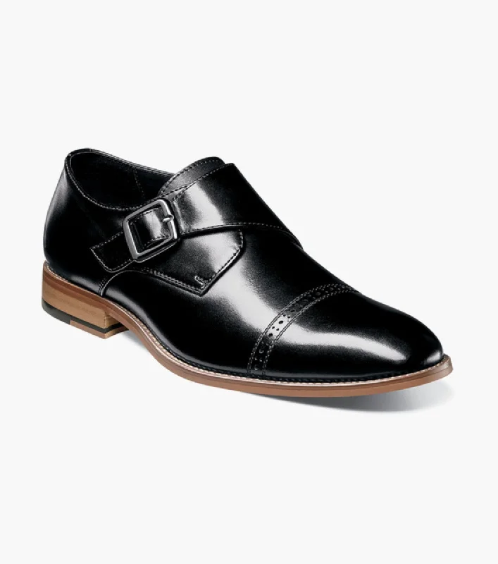 men’s oxford shoes for formal business events-Stacy Adams DESMOND Cap Toe Monk Strap Shoes - Black