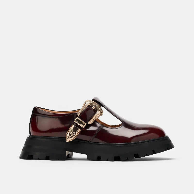 stylish oxford shoes for professional business wear-Charli Wine Patent Leather Lug Mary Janes