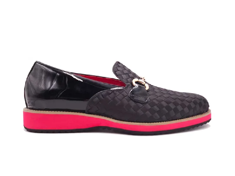 leather formal shoes with sleek rubber sole-Satin Weave Leather Bit Loafer