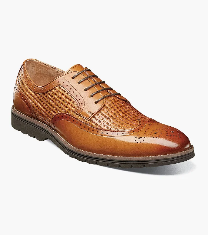 classic brown leather shoes for office wear-Stacy Adams Emile Leather Wingtip Oxfords Shoes - Tan