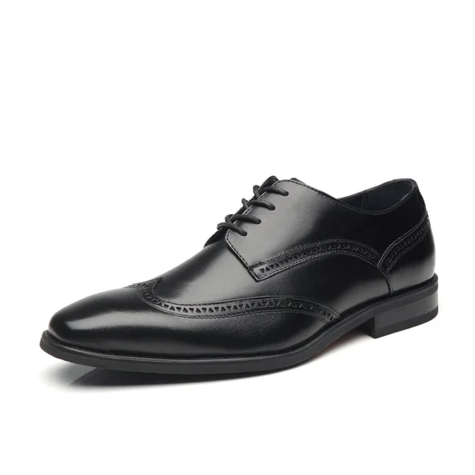 brown formal shoes for office professionals-Men's Oxford Wing Tip Navy Leather Dress Shoes - Black