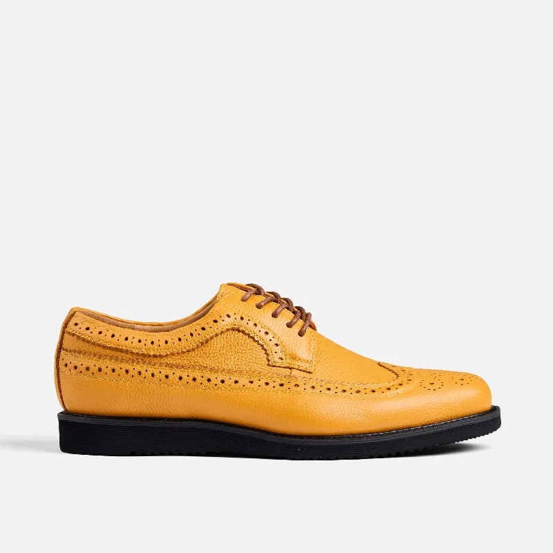 men’s leather shoes with smooth leather upper-Alexander Yellow/Black Leather Longwing Sneakers