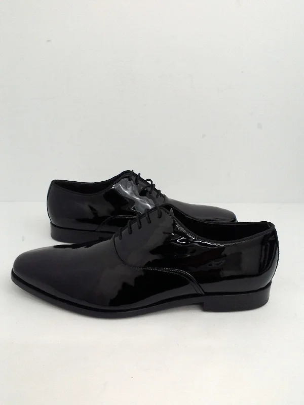 stylish leather oxford shoes for business men-Hugo Boss Men's Black Patent Oxford Dress Shoes Size 8