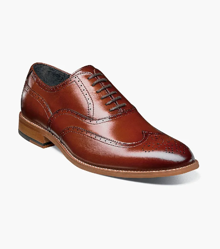 premium dress shoes with cushioned heel for men-Stacy Adams DUNBAR  Wingtip Oxford Shoes - Cognac