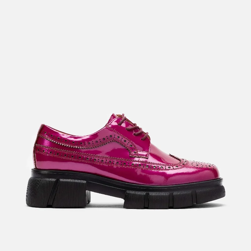 comfortable oxford shoes with rubber sole for men-Ms. Alexander Magenta Leather Lug Wingtip Derby