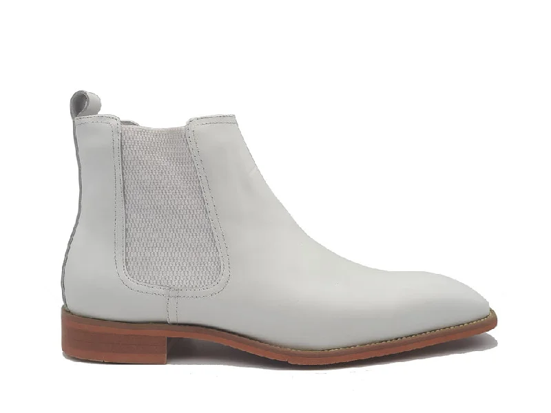 oxford shoes with rubber heel for office wear-Calfskin Leather Chelsea Boot KB509-30 - White