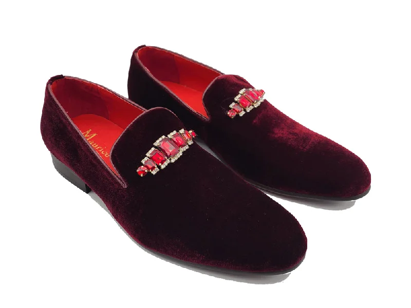 men’s leather dress shoes for special occasions-Formal Velvet Loafer with studs