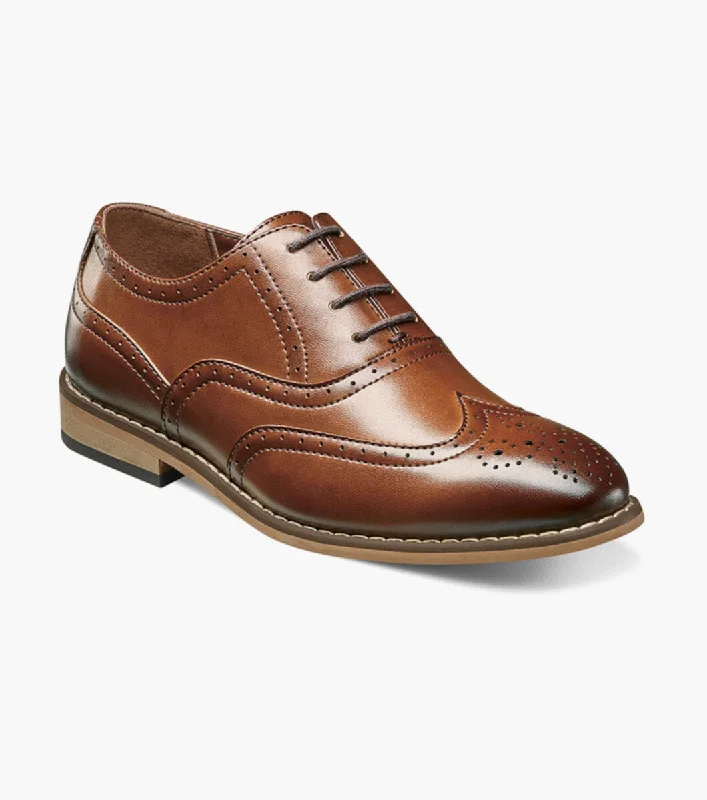 premium formal leather shoes for office professionals-BOYS DUNBAR  Wingtip Oxford - Cognac