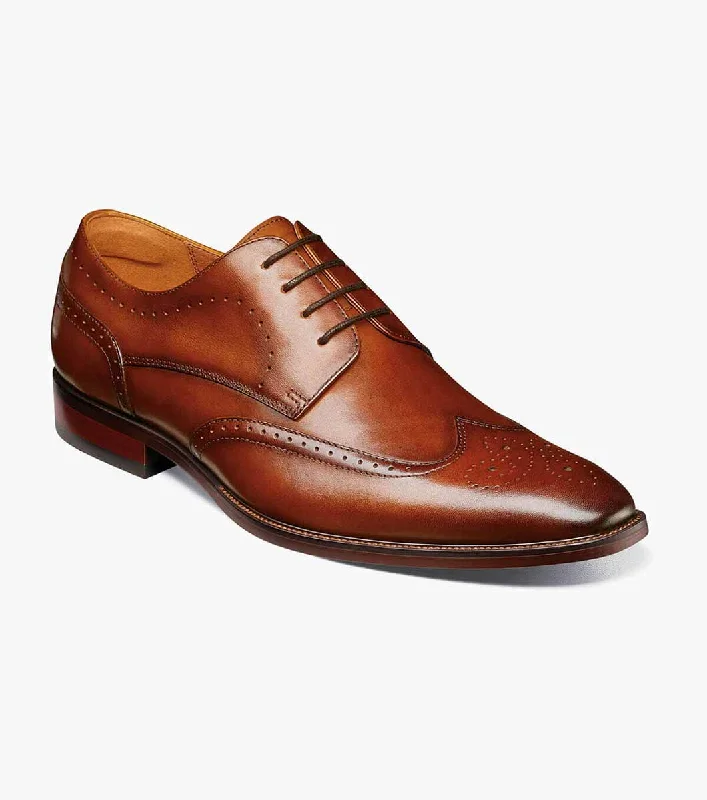 men’s dress shoes with rubber heel and cushioned insole-SORRENTO Wingtip Oxford - Cognac