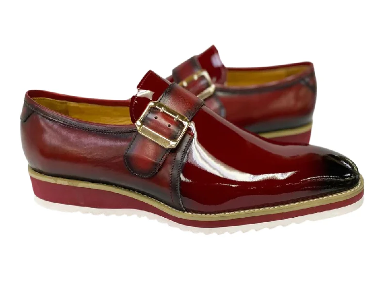 elegant oxford shoes with rubber heel for men-Gorgeous Patent Leather Slip on Monkstrap - Burgundy