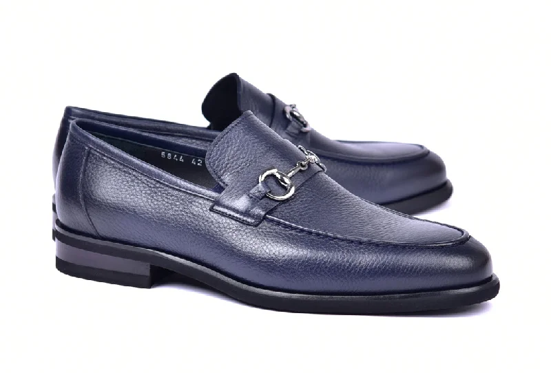 oxford shoes with leather lining for business men-Corrente 5844 Supple Deerskin slip-on Loafer - Navy