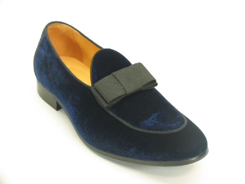 stylish formal shoes with rubber heel for men-Carrucci KS525-102V Velvet Prom Loafer - Navy