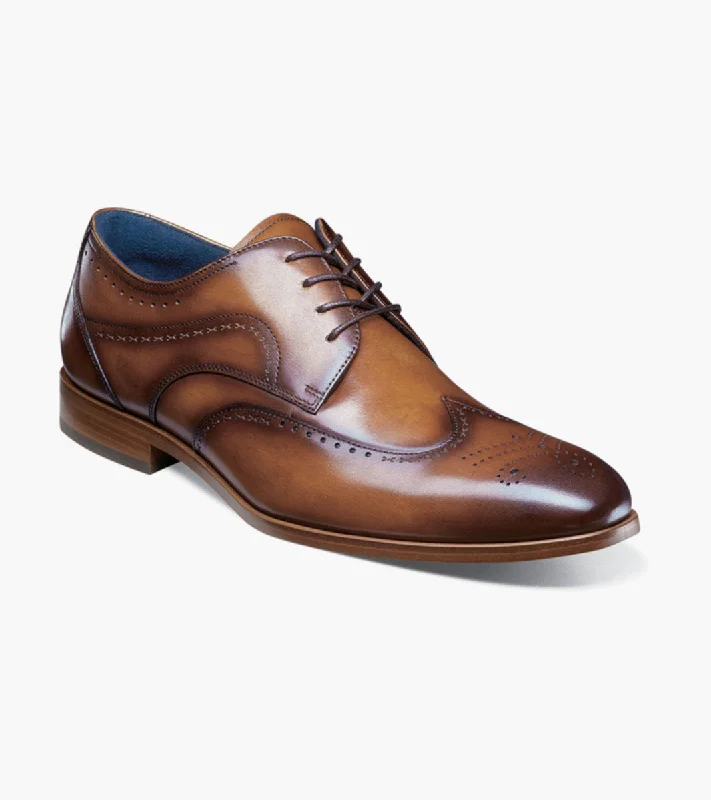 men’s leather oxford shoes with lace-up design-Stacy Adams BRAYDEN  Wingtip Oxford - Tan