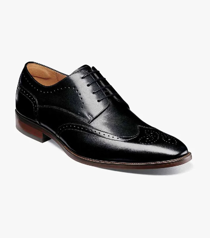 comfortable leather shoes with stylish design-SORRENTO Wingtip Oxford - Black