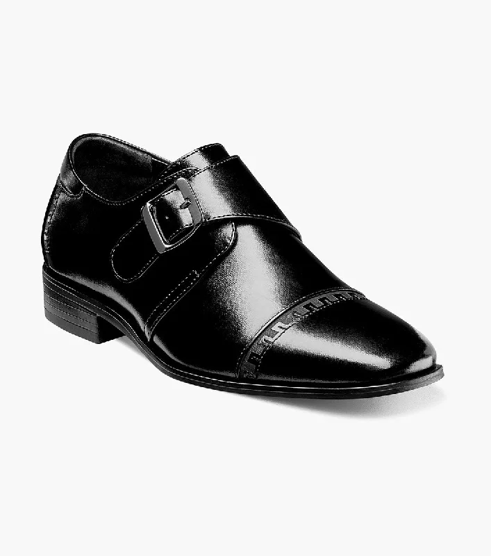 black formal shoes with leather sole for business-BOYS MACMILLIAN  Cap Toe Monk Strap - Black