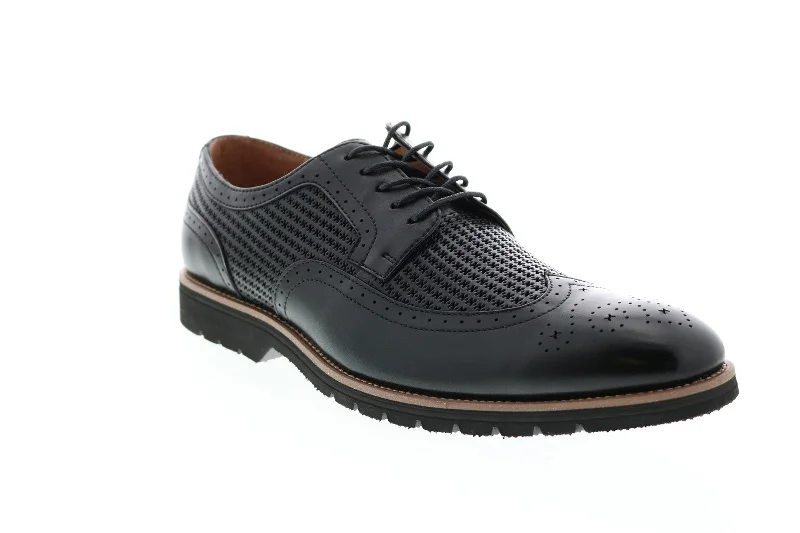 elegant formal shoes with sleek design for men-Stacy Adams Emile Leather Wingtip Oxfords Shoes - Black