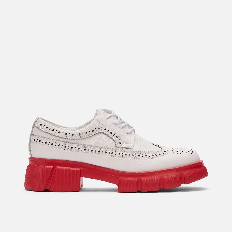 men’s formal shoes with sleek leather design-Ms. Alexander White/Red Leather Lug Wingtip Derby