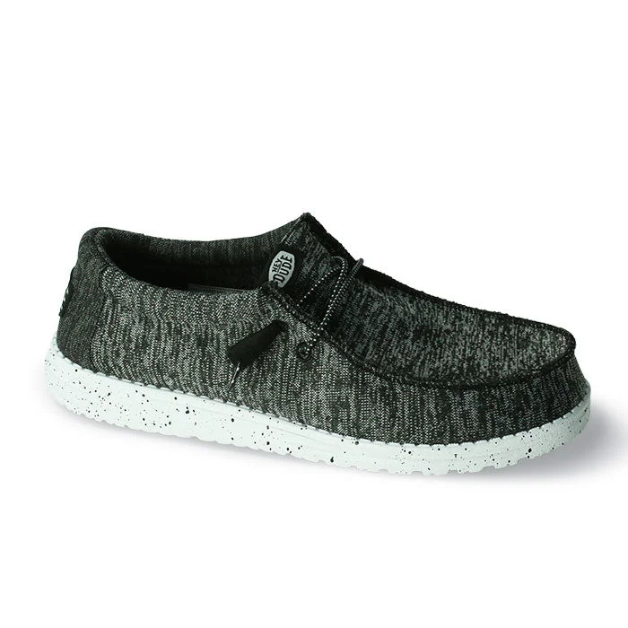 slip-on formal shoes with rubber sole for men-Mens Hey Dude Wally Sport Knit in Black/White