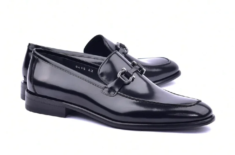 slip-on leather shoes for office meetings-Corrente 6415 Calfskin slip-on Loafer  - Black