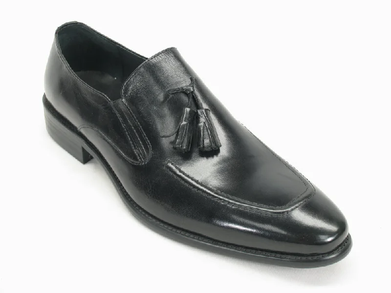 high-end formal shoes with cushioned footbed-Carrucci KS099-714 Leather Tassel Loafer - Black