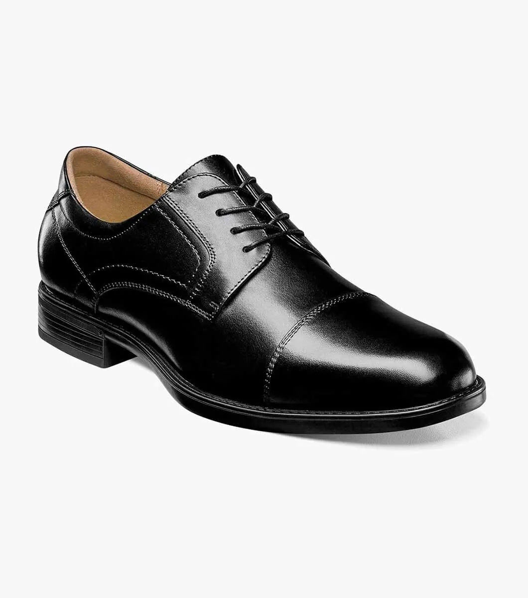 slip-on leather shoes with cushioned padding for men-MIDTOWN Cap Toe Oxford - Black