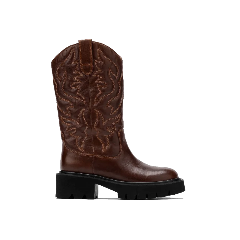 comfortable formal shoes for office professionals with padded insole-Daisy Chocolate Leather Lug Cowgirl Boots