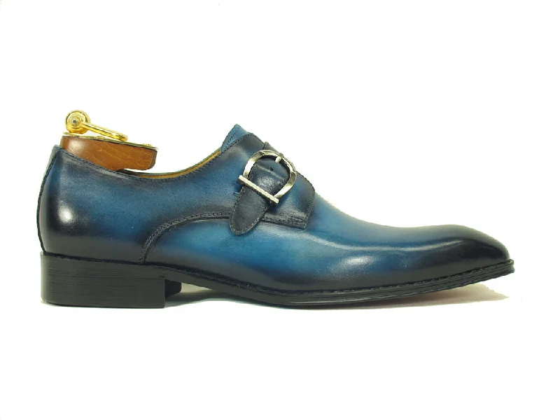 men’s leather oxford shoes with polished finish-Carrucci Buckle Monk Strap KS503-35 - Blue