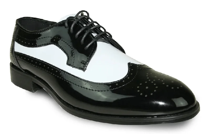 brown leather shoes with sleek rubber sole-Bravo Jean Yves JY03 Black and White Wingtip