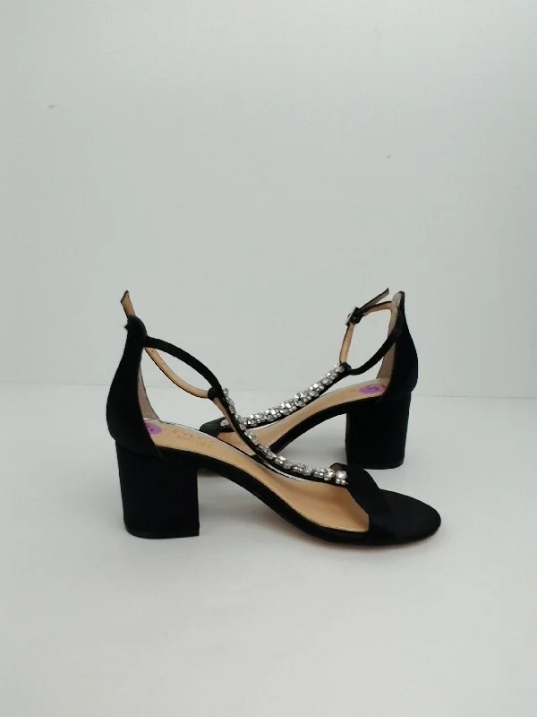 premium dress shoes with polished finish-Jewel Badgley Mischka Lindsey Block-Heel Evenig Black Sandals Size 5 M