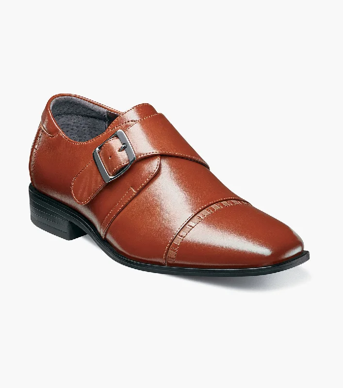 brown dress shoes with stylish design for men-BOYS MACMILLIAN  Cap Toe Monk Strap - Cognac