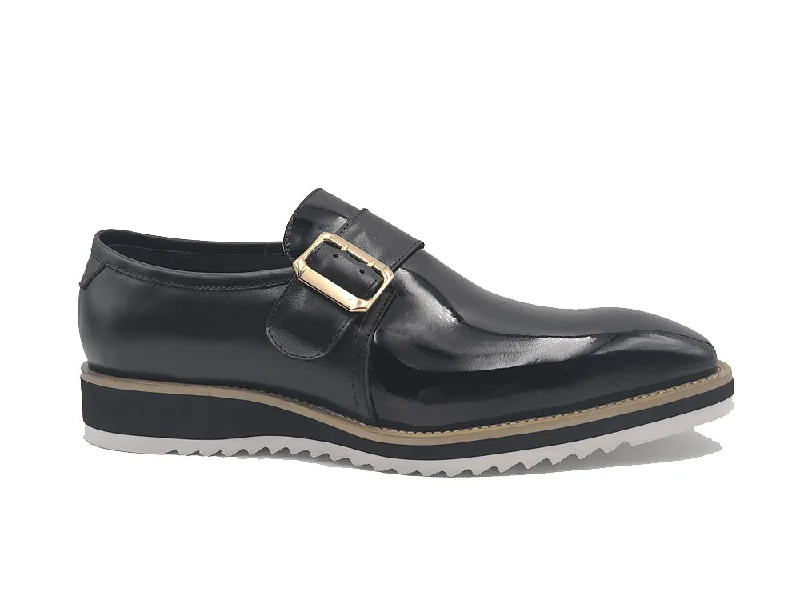 slip-on dress shoes for office professionals-Gorgeous Patent Leather Slip on Monkstrap - Black