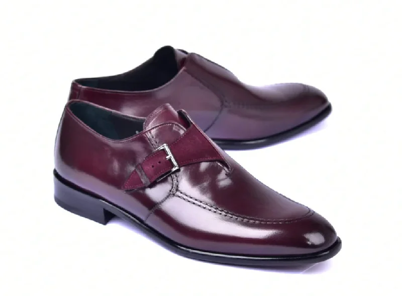 slip-on formal shoes with cushioned insole for men-Corrente 6471 Leather slip-on Monkstrap Shoe - Burgundy