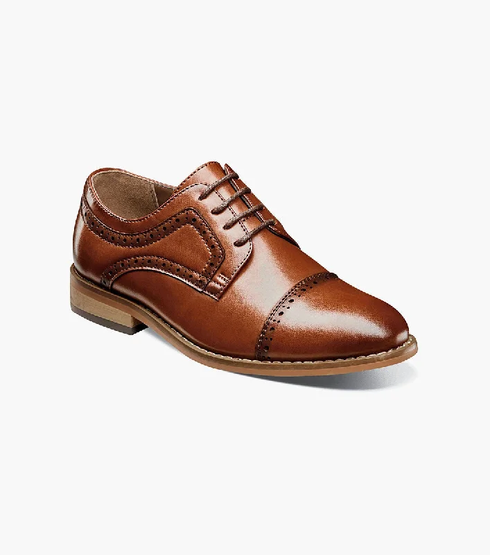 slip-on black dress shoes with polished look-BOYS DICKINSON  Cap Toe Oxford - Cognac