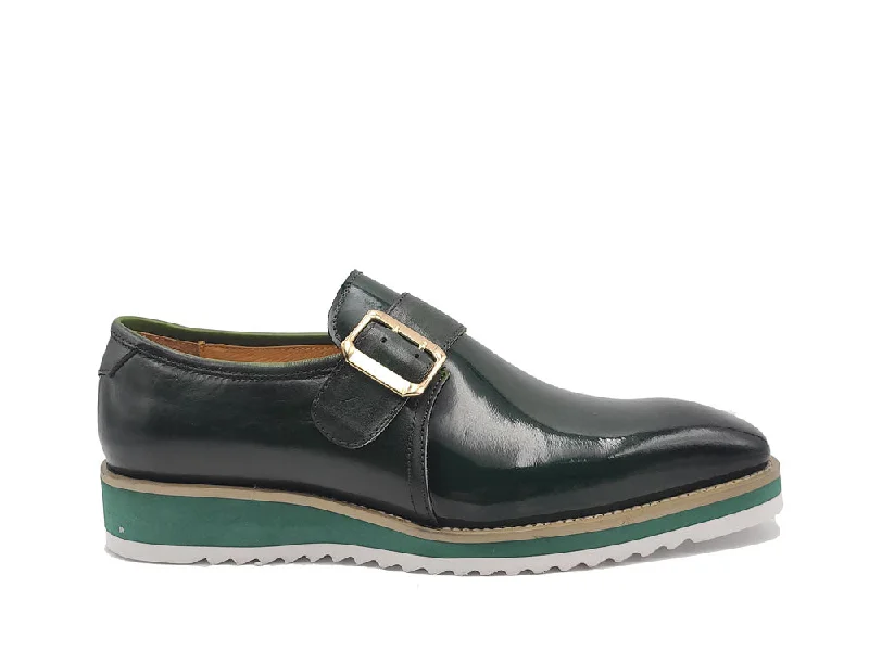 comfortable formal shoes with padded insole for men-Gorgeous Patent Leather Slip on Monkstrap - Green