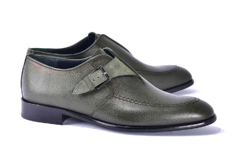 leather formal shoes for business men-Corrente 6471 Leather slip-on Monkstrap Shoe - Green