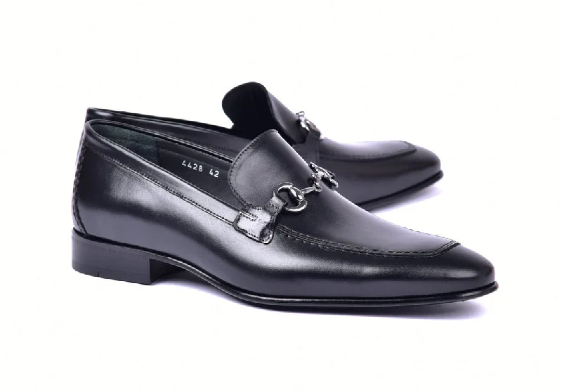 comfortable formal shoes for office professionals with padded insole-Corrente 4428 Leather slip-on Loafer Shoes - Black