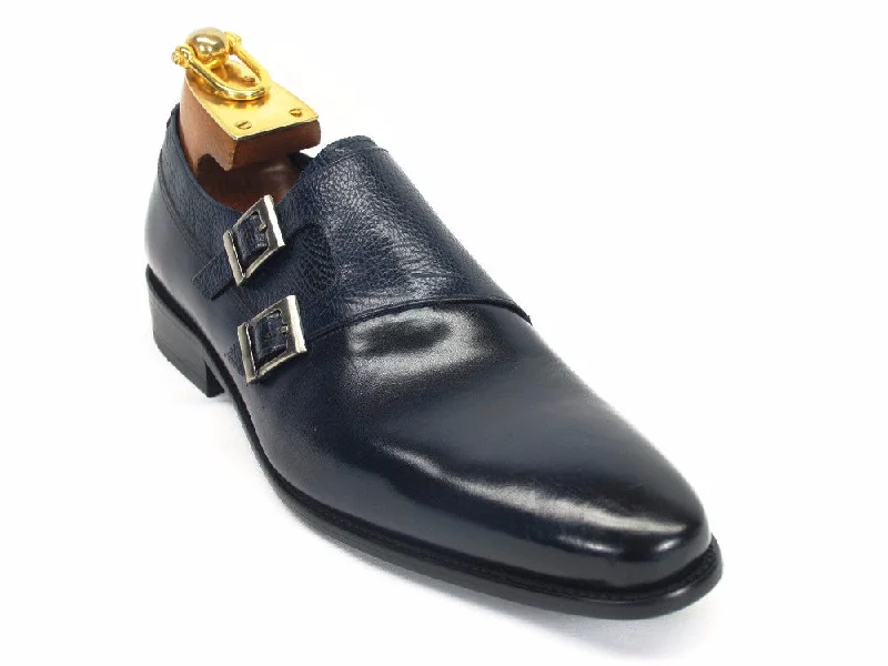 brown oxford shoes for business meetings-Carrucci Double Monkstraps KS099-3003 - Navy