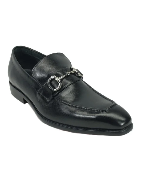 business dress shoes with polished leather finish-Carrucci KS478-02 Slip On Loafer Apron Toe Leather Shoe - Black